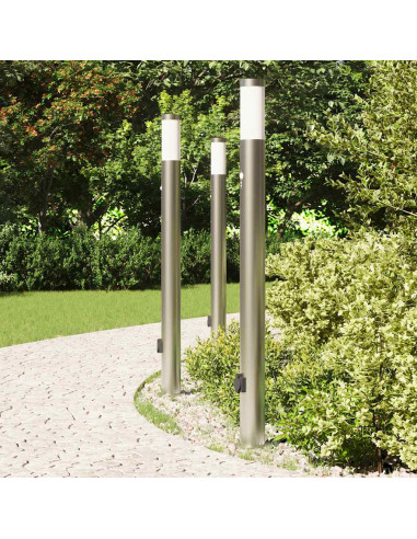 Lampioni a dissuasore con sensore e presa 3 pz 110 cm Acciaio Inox IP44