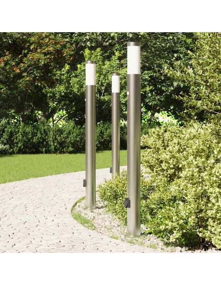 Lampioni a dissuasore con sensore e presa 3 pz 110 cm Acciaio Inox IP44