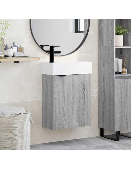 Mobile bagno con rubinetto Sonoma grigio 45,5 x 22,5 x 84 cm