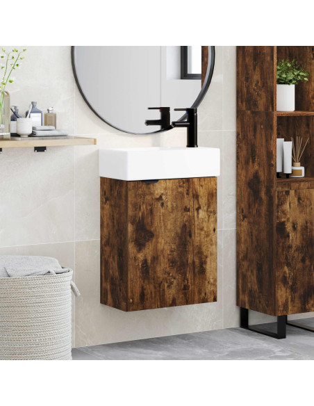 Mobile bagno con rubinetto Rovere Fumo 45,5 x 22,5 x 84 cm
