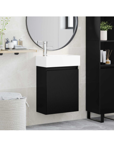 Mobile bagno con rubinetto Nero 45,5 x 22,5 x 84 cm