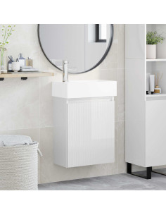 Mobile bagno con rubinetto Bianco Lucido 45,5 x 22,5 x 84 cm