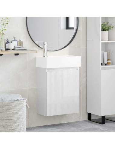 Mobile bagno con rubinetto Bianco Lucido 45,5 x 22,5 x 84 cm