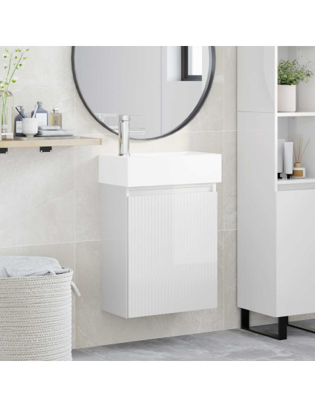 Mobile bagno con rubinetto Bianco Lucido 45,5 x 22,5 x 84 cm