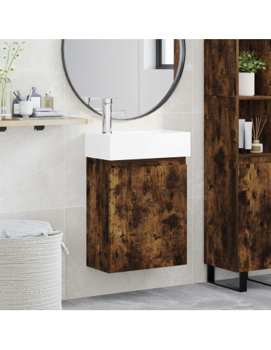 Mobile bagno con rubinetto Rovere Fumo 45,5 x 22,5 x 84 cm