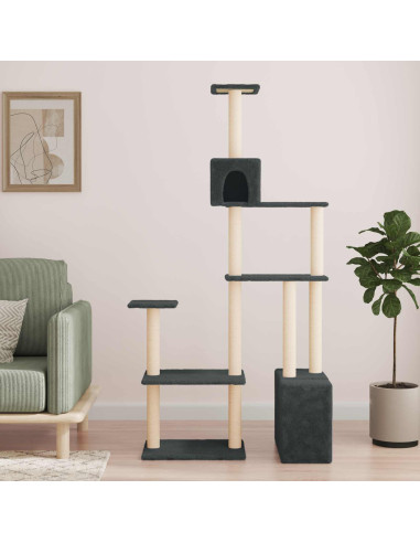 Albero per gatti con pali per graffiare in sisal Grigio Scuro