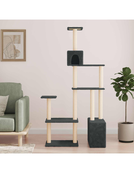 Albero per gatti con pali per graffiare in sisal Grigio Scuro