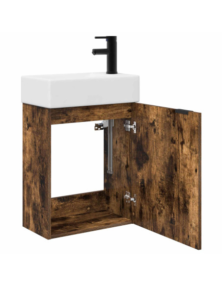 Mobile bagno con rubinetto Rovere Fumo 45,5 x 22,5 x 84 cm