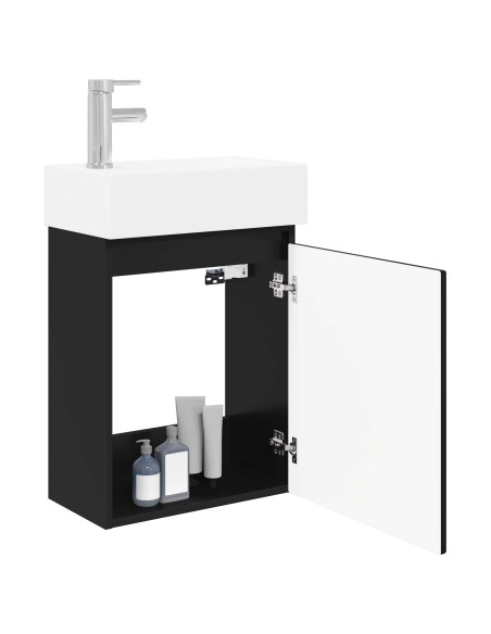 Mobile bagno con rubinetto Nero 45,5 x 22,5 x 84 cm