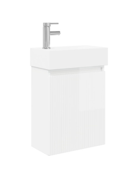 Mobile bagno con rubinetto Bianco Lucido 45,5 x 22,5 x 84 cm