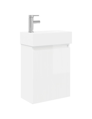 Mobile bagno con rubinetto Bianco Lucido 45,5 x 22,5 x 84 cm