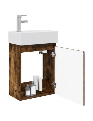 Mobile bagno con rubinetto Rovere Fumo 45,5 x 22,5 x 84 cm