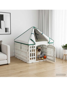 Pannello per cani a 4 sezioni con tetto Bianco 63 x 63 x 67 cm