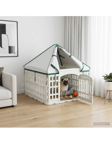 Pannello per cani a 4 sezioni con tetto Bianco 63 x 63 x 67 cm