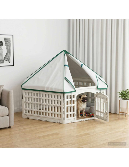 Panchetto per Cani a 6 Pannelli Bianco 122 x 106 x 79 cm