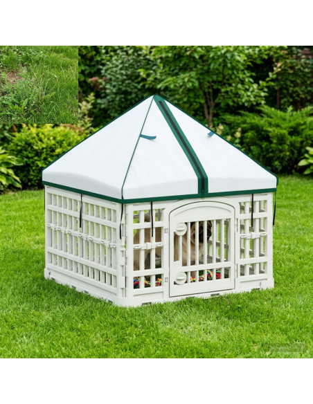 Pannello per cani a 4 sezioni con tetto Bianco 63 x 63 x 67 cm