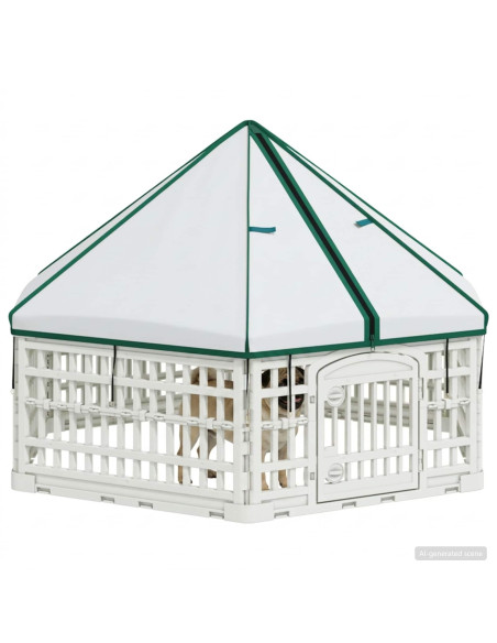 Panchetto per Cani a 6 Pannelli Bianco 122 x 106 x 79 cm