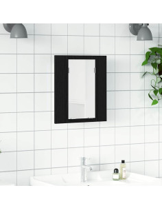 Mobiletto con specchio a LED per bagno Rovere Nero 40x12x45 cm in Legno Multistrato