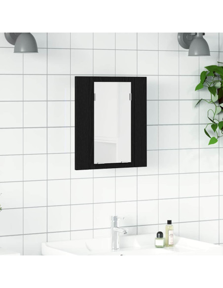 Mobiletto con specchio a LED per bagno Rovere Nero 40x12x45 cm in Legno Multistrato