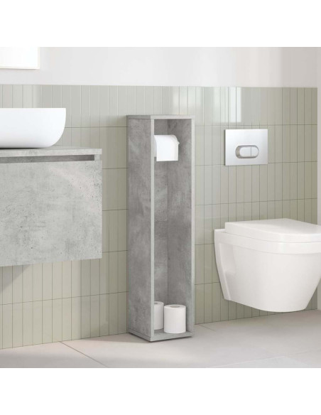 Mobiletto da bagno con portarotolo Grigio cemento 20,5x20x90 cm