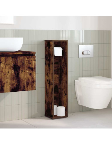 Mobiletto da bagno con portarotolo rovere affumicato 20,5x20x90 cm