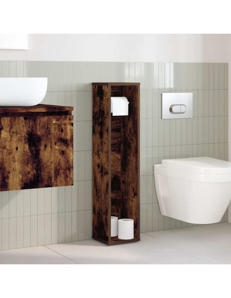 Mobiletto da bagno con portarotolo rovere affumicato 20,5x20x90 cm
