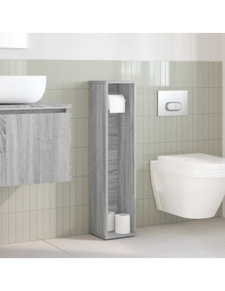 Mobiletto da bagno con portarotolo Grigio Sonoma 20,5x20x90 cm