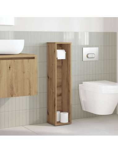 Mobiletto da bagno con portarotolo finitura rovere artigianale 20,5x20x90 cm