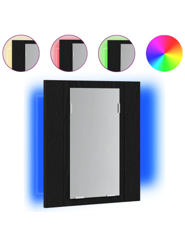 Mobiletto con specchio a LED per bagno Rovere Nero 40x12x45 cm in Legno Multistrato