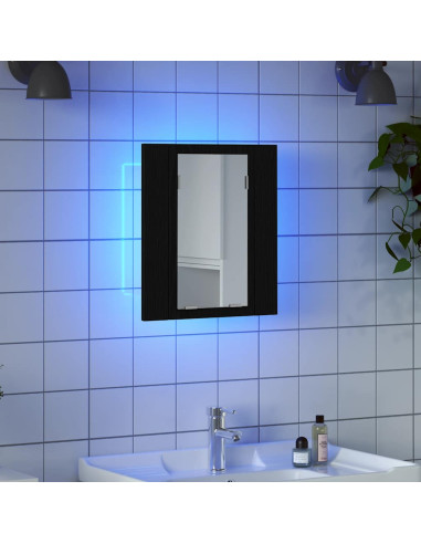 Mobiletto con specchio a LED per bagno Rovere Nero 40x12x45 cm in Legno Multistrato