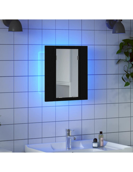 Mobiletto con specchio a LED per bagno Rovere Nero 40x12x45 cm in Legno Multistrato
