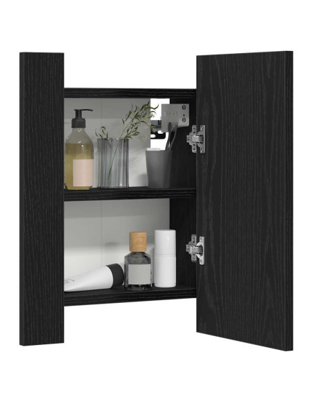 Mobiletto con specchio a LED per bagno Rovere Nero 40x12x45 cm in Legno Multistrato