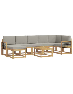 Set di divani da esterno 8 pcs Bianco e Grigio Chiaro 2