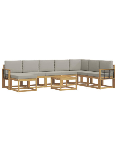 Set di divani da esterno 9 pcs Bianco e Grigio Chiaro
