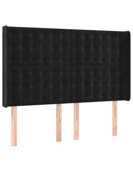 Testiera ad Orecchio Nera 147x16x118/128 cm in Velluto