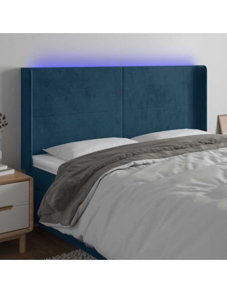Testiera a LED Blu Scuro 203x16x118/128 cm in Velluto