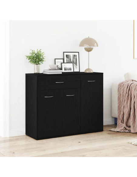 Credenza Rovere Nero 88x30x70 cm in Legno Multistrato