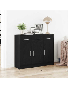 Credenza Rovere Nero 91x28x75 cm in Legno Multistrato