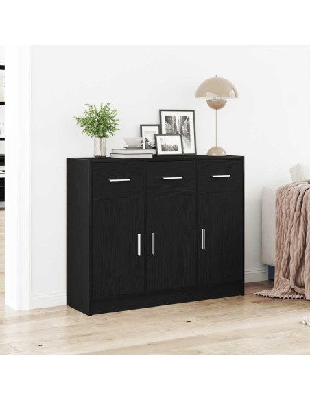 Credenza Rovere Nero 91x28x75 cm in Legno Multistrato