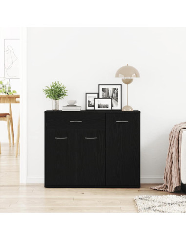 Credenza Rovere Nero 88x30x70 cm in Legno Multistrato
