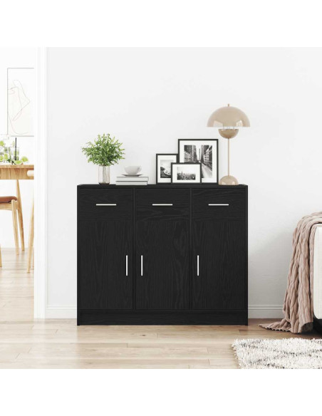 Credenza Rovere Nero 91x28x75 cm in Legno Multistrato