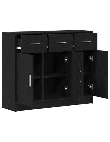 Credenza Rovere Nero 91x28x75 cm in Legno Multistrato