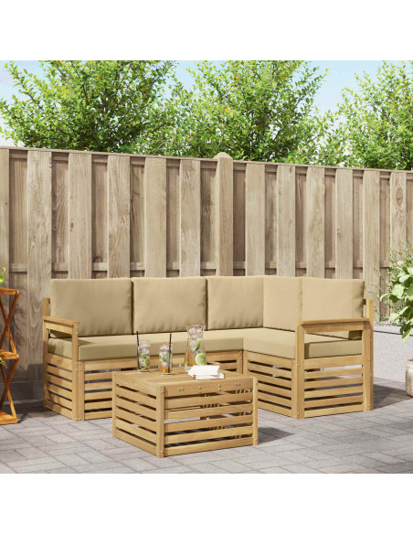 Set di divani da esterno 5 pcs Bianco e Beige 59 x 59 x 37 cm