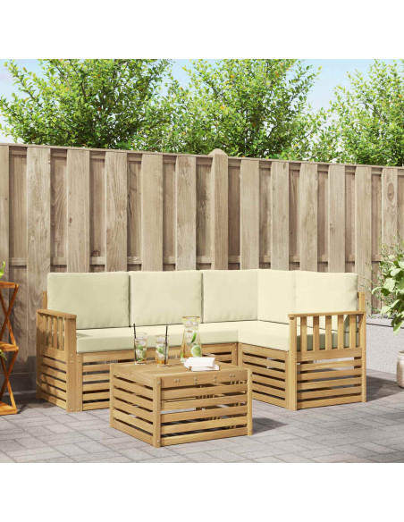 Set di divani da esterno 5 pcs Bianco e Crema 59 x 59 x 37 cm