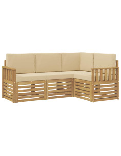 Set di divani da esterno 4 pcs Bianco e Beige 2