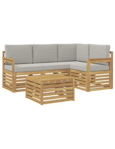 Set di divani da esterno 5 pcs Bianco e Grigio Chiaro 2