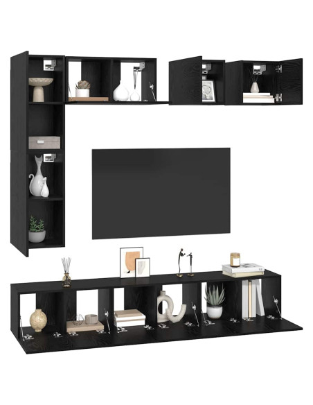 Set mobile TV 8 pcs Rovere Nero Legno multistrato