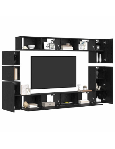 Set mobile TV 9 pcs Rovere Nero Legno multistrato