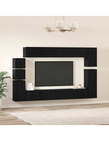 Set mobile TV 9 pcs Rovere Nero Legno multistrato