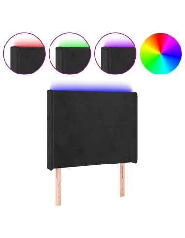 Testiera a LED Nera 83x16x118/128 cm in Velluto